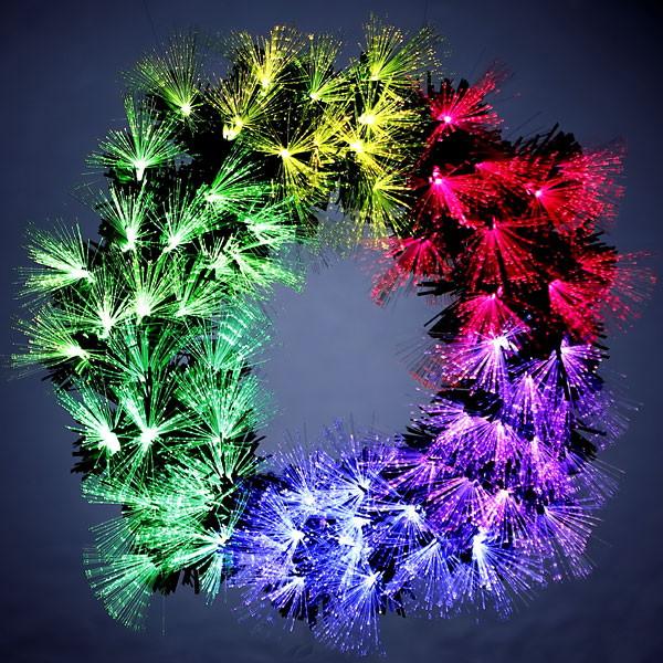 クリスマス 装飾 LEDカラーチェンジファイバーリース 40cm/動画有