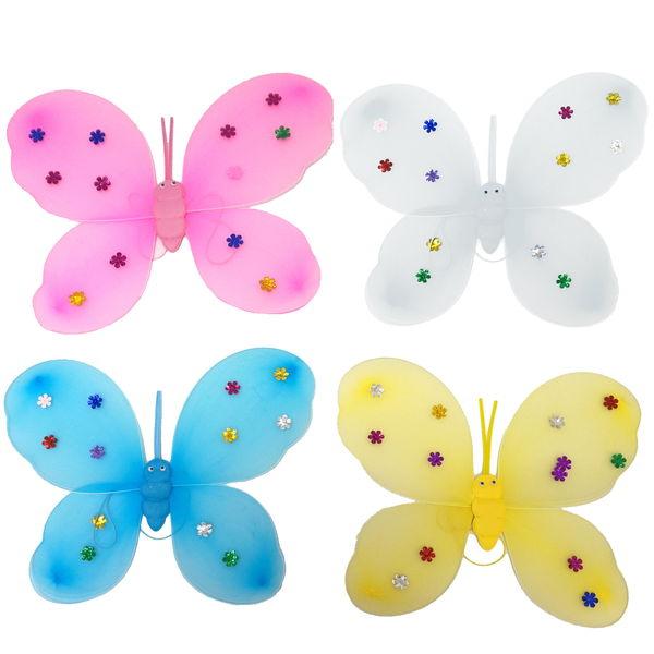 ファンシーな妖精の羽　4色12枚セット【商品番号】 No.4666【商品説明】 ゴムで簡単に背負えます。羽根部分にお花のモチーフが散らばって付いているので妖精みたいに可愛くなれます！【大きさ】 48.5ｘ37.5ｘ1.5ｃｍ【備考】 4色ア...