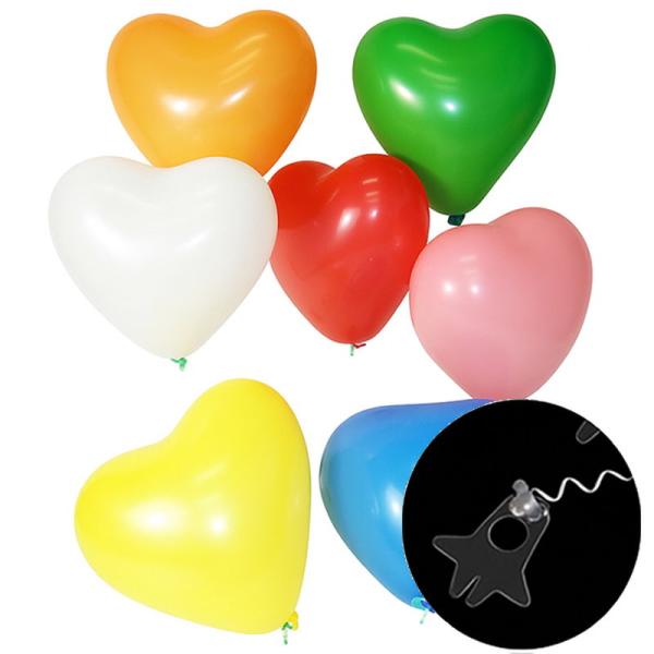 天然ゴム風船 10インチ ハート型風船ヘリウムガス用(100ヶ) クリップ