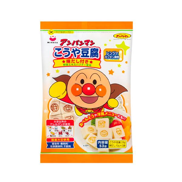 【商品説明】アンパンマンの仲間たちが描かれたかわいらしいこうや豆腐です。（国産大豆を使用）添付の調味料には「野菜エキスパウダー」を使い、大豆以外のアレルゲン不使用となっています。また、保存料・着色料・化学調味料も使用していません。お鍋はもち...