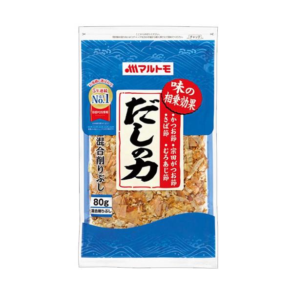 [商品説明]コクが特長の宗田がつお節とノビのあるうま味のさば節に、むろあじ節の甘味とかつお節の香味をブレンドしました。[原材料]そうだがつおのふし（国内製造）,さばのふし,むろあじのふし,かつおのふし[栄養成分]1袋（80g）当たり：エネル...