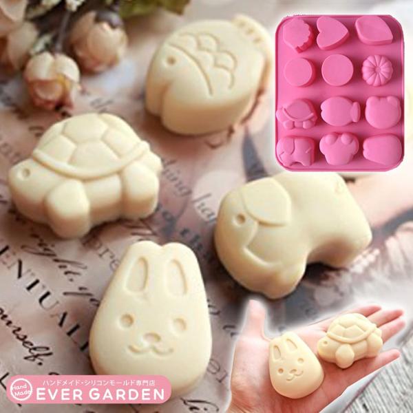 うさぎ シリコンモールド ウサギ カメ ゾウ クマ バラ  手作り 石鹸  キャンドル  粘土  バスボム レジン