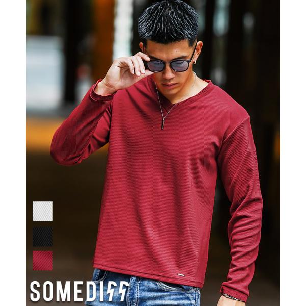 メンズ無地長袖Tシャツ春秋おしゃれ SOMEDIFF Tシャツ メンズ 長袖 無地 Vネック ブランド 長袖T