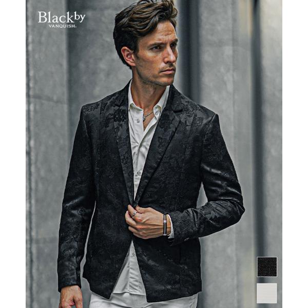 ジャケット メンズ 総柄 テーラードジャケット メンズ 新作 1ボタン ジャガード 花柄 ブラック ホワイト テーラード ジャケット メンズ シングルボタン  Black by VANQUISH ブラックバイヴァンキッシュ BLACK by VANQUISH（ブラックバイバンキッシュ） ジャケット メンズ 総