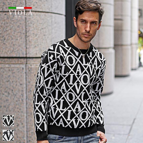 VIOLA rumore ヴィオラ ビオラ ニット ロゴ柄 ジャガード セーター ハイネック 襟ZIP メンズ(ホワイト白) 62126 VIOLA rumore（ヴィオラ ルモーレ） ヴィオラ ニット メンズ ブランド