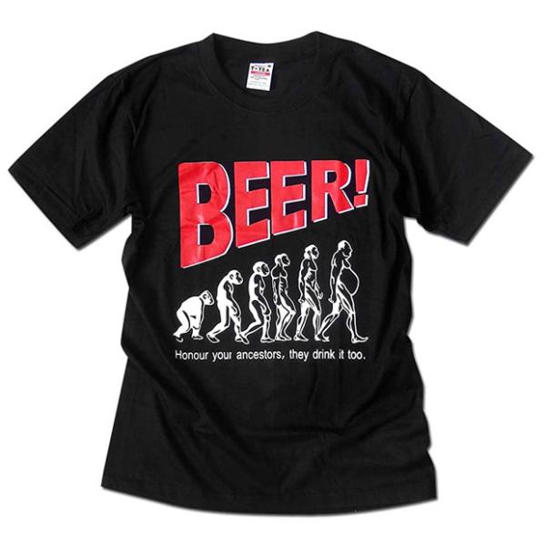 Tシャツ 半袖 おもしろTシャツ BEER ビール 人類の進化 ネタT ペアルック 誕生日プレゼント ブラック ユニセックス パロディ