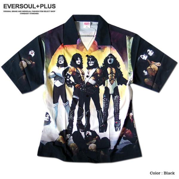 KISS キッス シャツ 半袖シャツ グッズ メンズ ブラック 総柄 プリント