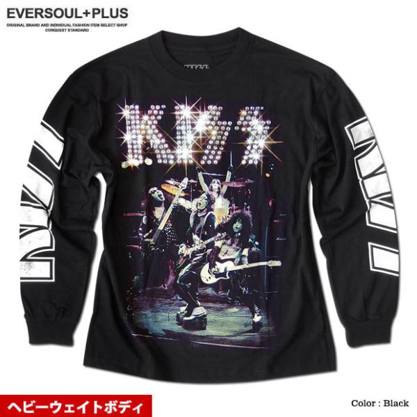 KISS ロンTシャツ Lサイズ 黒 KISS キッス ロンT 長袖 Tシャツ メンズ 袖プリント 厚手