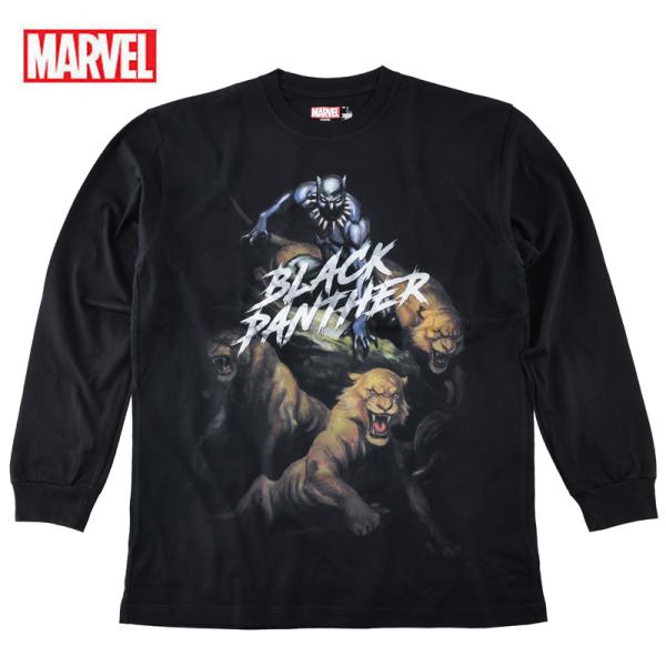 MARVEL ロンT メンズ ブラックパンサー Tシャツ マーベル 長袖 スパイダーマン  アメコミ キャラクター グッズ ダンス ブラック ペアルック 誕生日プレゼント