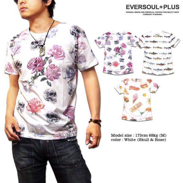 総柄 Ｔシャツ 半袖 メンズ スカル プリント 派手 シャツ ヒップホップ ダンス ビジュアル系 衣装 原宿系