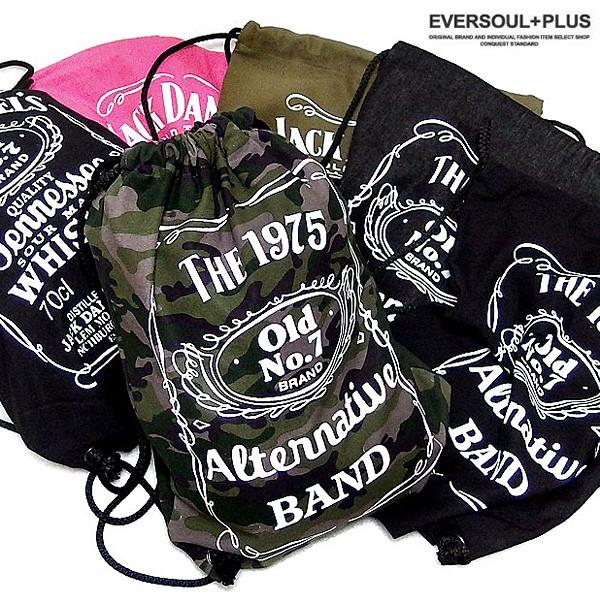 ナップサック リュックサック バッグ かばん プリント ブラック