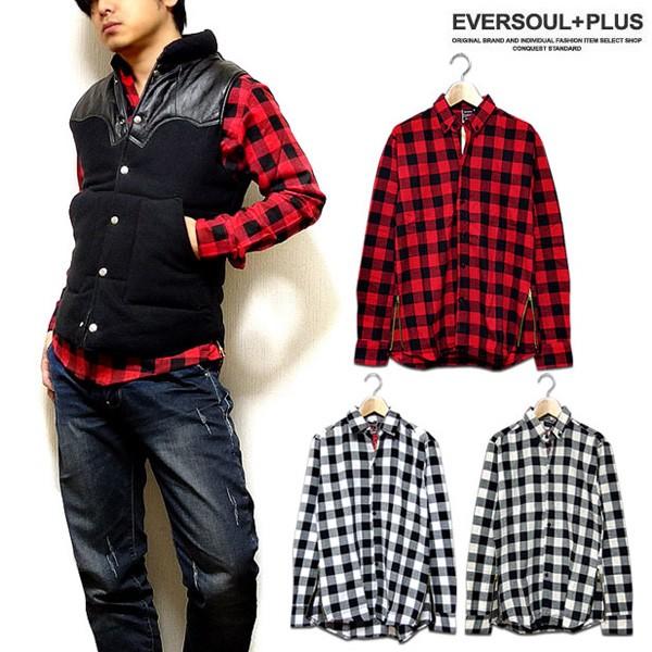 シャツ チェックシャツ メンズ 長袖 ブロックチェック シャツ 春 秋 レッド 赤 Eplus428 Eversoul Plus Version Y 通販 Yahoo ショッピング