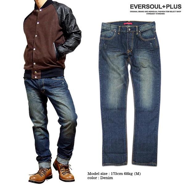 デニム ジーンズ メンズ ジーパン ボトムス パンツ ストレート シンプル ブランド カジュアル ロールアップ 刺繍 ステッチ Eplus624 Eversoul Plus Version Y 通販 Yahoo ショッピング