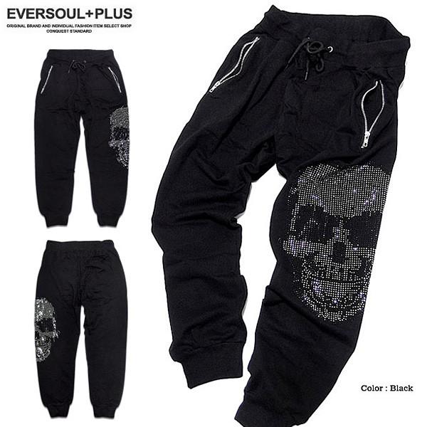 スカル ラインストーン パンツ メンズ コットン パンツ ストレッチ ブラック 黒 ジッパー パンク ビジュアル系 韓国 ファッション ダンス 衣装 Antoniodomingo Es