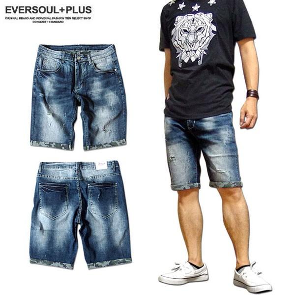 ショートパンツ デニム メンズ デニムショートパンツ ハーフパンツ 五分丈 5分丈 ストレッチ ダメージ カモフラ 迷彩 ウォッシュ Eplus8 Eversoul Plus Version Y 通販 Yahoo ショッピング
