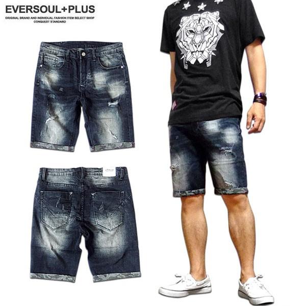 ショートパンツ デニム メンズ デニムショートパンツ ハーフパンツ 五分丈 5分丈 ストレッチ ダメージ カモフラ 迷彩 ウォッシュ Eplus830 Eversoul Plus メンズファッション 通販 Yahoo ショッピング
