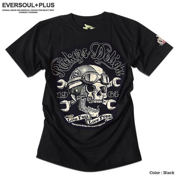 Tシャツ メンズ スカル バイカー ロゴ プリント 半袖 ビンテージ