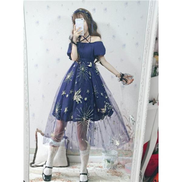 原宿 売り込み ワンピース ロリータ レディース Aライン ロリィタ フェミニン 紗 ゆめかわいい 締め上げ