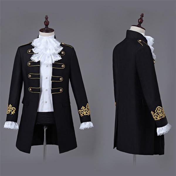 M L Xl 演出服 王子様 貴公子 メンズ 宮廷服 公爵 黒 貴族 大人 衣装 5点セット 舞台 男性用スーツ 舞台ステージ衣装 演奏会 中世