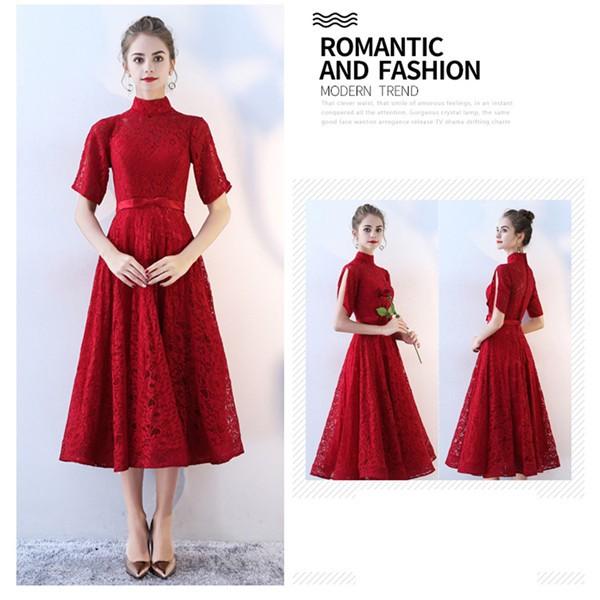 特売セール 送料無料 ハイネックドレス パーティードレス 大きいサイズ 半袖ドレス 結婚式 代 30代 レッド 4xl 返品不可 他の商品と同梱不可