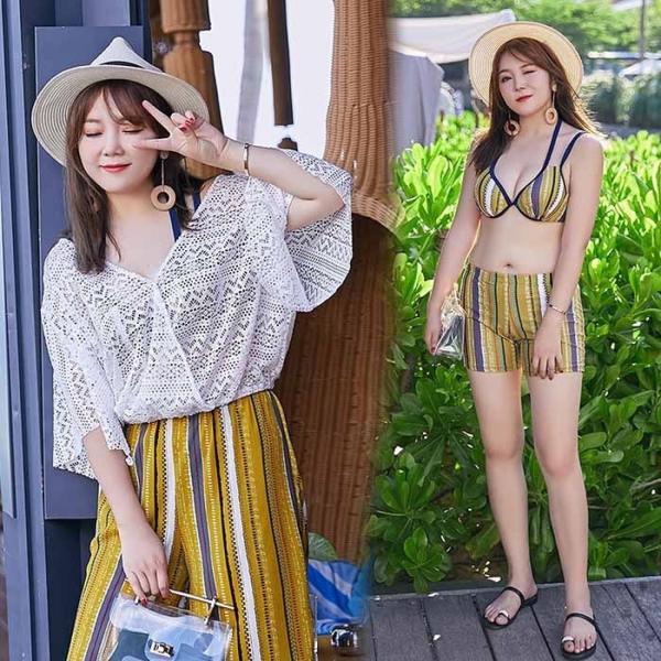 ぽっちゃり 水着 大盛り 大きいサイズ レディース 体型カバー ビーチパンツ 送料無料お手入れ要らず 痩せる 女性用 大人 ビキニ 上下セット 温泉 4点セット