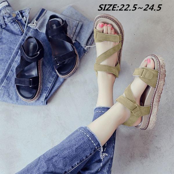 22 5 24 5 サンダル ぺたんこ 厚底 サンダル レディース レースアップ サンダル 厚底サンダル コンフォートサンダル Portal