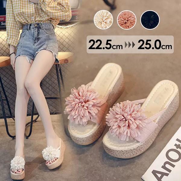 トングサンダル 厚底 トング サンダル 厚底サンダル 可愛い 花付き ヒール7.5cm ビーチサンダル ウェッジソール かかとなし 大きいサイズ