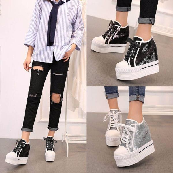 レディース 靴 スニーカー 厚底 インヒール 12cm 秋物 当店は最高な サービスを提供します 黒 シューズ 脚長 美脚 冬物 カジュアル