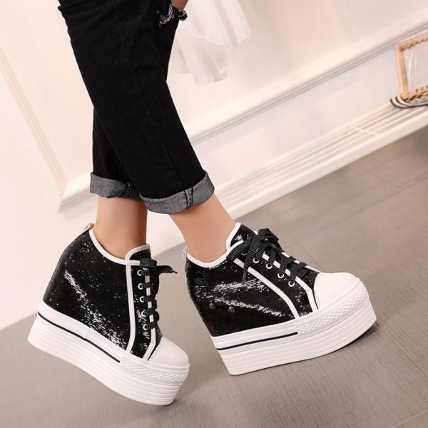 レディース 靴 スニーカー 厚底 インヒール 12cm 秋物 当店は最高な サービスを提供します 黒 シューズ 脚長 美脚 冬物 カジュアル