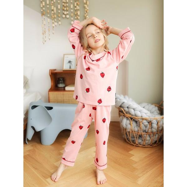 子供パジャマ 上下セット 女の子 子供服 長袖 イチゴ柄 キッズ 現品 ルームウェア かわいい パジャマ 春夏