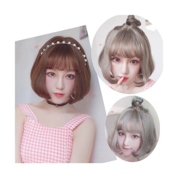 フルウィッグ ウィッグ 超自然 スモーキーグレー お団子 ショート 店内全品対象 全5色 ボブ かつら 耐熱 エクステ