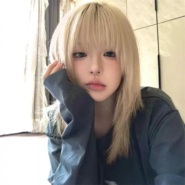 ウィッグ ミディアムへア ストレート ゴールド 金髪 前髪あり フルウィッグ 可愛い コスレ ロリータ ゴスロリ 原宿 レディース コスチューム 仮装
