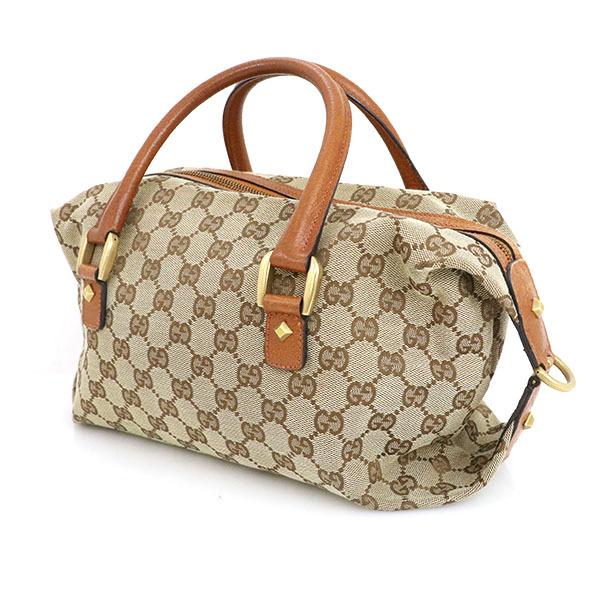 グッチ GUCCI GG柄 ベージュ キャメル GGキャンバス レザー ハンドバッグ 120886 鞄 ブランド アイテム レディース 【af】【中古】