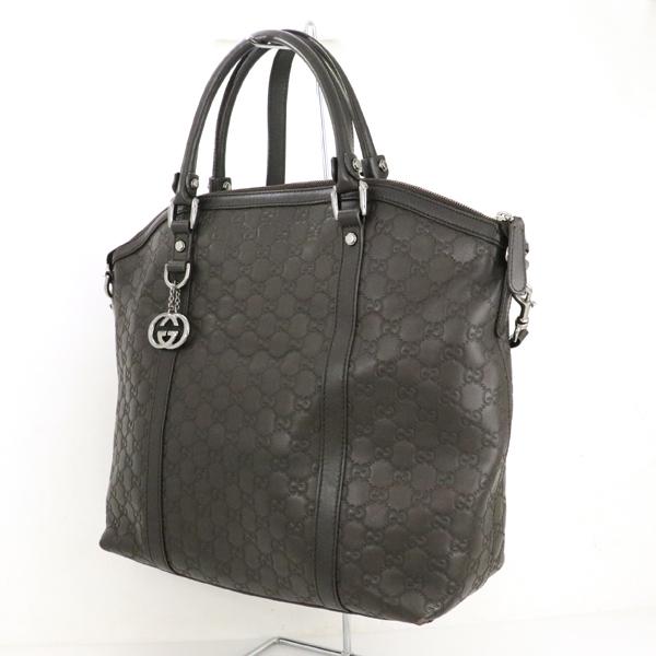 グッチ GUCCI GG柄 ダークブラウン シマレザー トートバッグ 2way