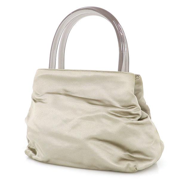 プラダ PRADA グレージュ サテンナイロン ハンドバッグ アクリル プラダ PRADA グレージュ サテンナイロン ハンドバッグ アクリル