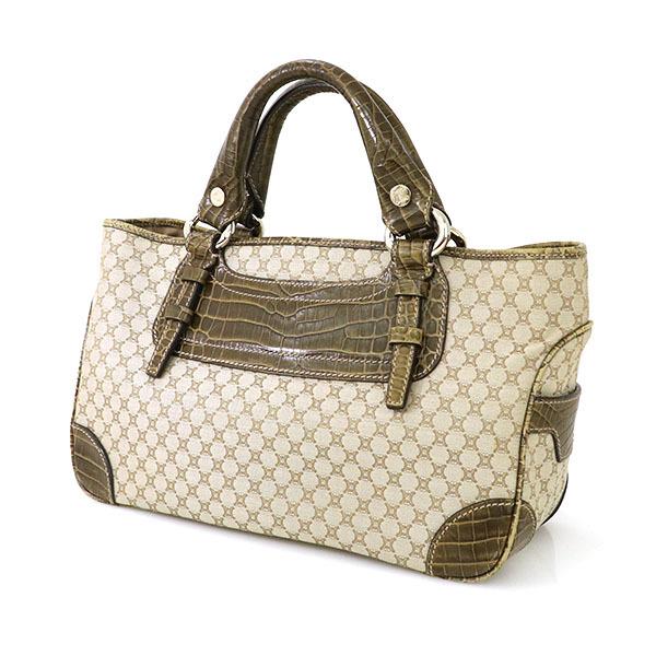 セリーヌ CELINE カーキ クロコ型押し マカダム柄 キャンバス レザー  