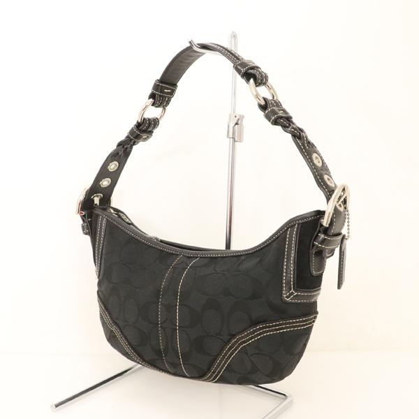 極美品 コーチ ワンショルダー シグネチャー ハンドバッグ キャンバス ブラック COACH コーチ ワンショルダーバッグ シグネチャー キャンバス