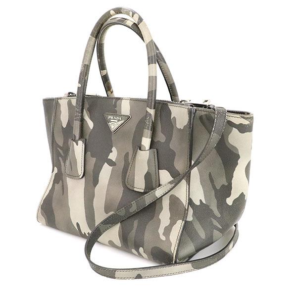 プラダ PRADA グレー系 レザー 2wayバッグ 迷彩柄 カモフラ 鞄 プラダ PRADA グレー系 レザー 2wayバッグ 迷彩柄 カモフラ 鞄
