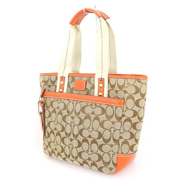 コーチ COACH ベージュ オレンジ シグネチャー キャンバス トート 