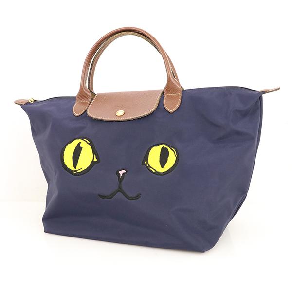 ロンシャン LONGCHAMP ネイビー 紺 猫 動物 ナイロン レザー ロンシャン LONGCHAMP ネイビー 紺 猫 動物 ナイロン レザー