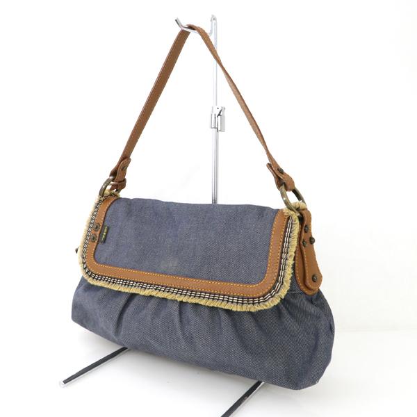 フェンディ FENDI ブルー系 デニム レザー マンマバゲット フリンジ 