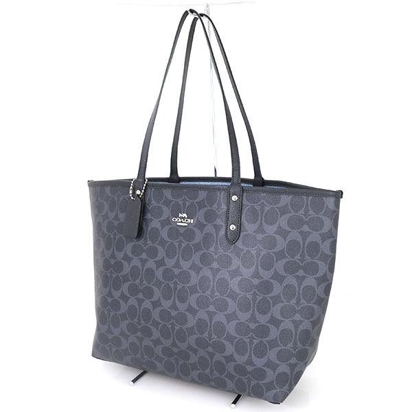 コーチ COACH シグネチャー メタリックブルー ネイビーグレー PVC