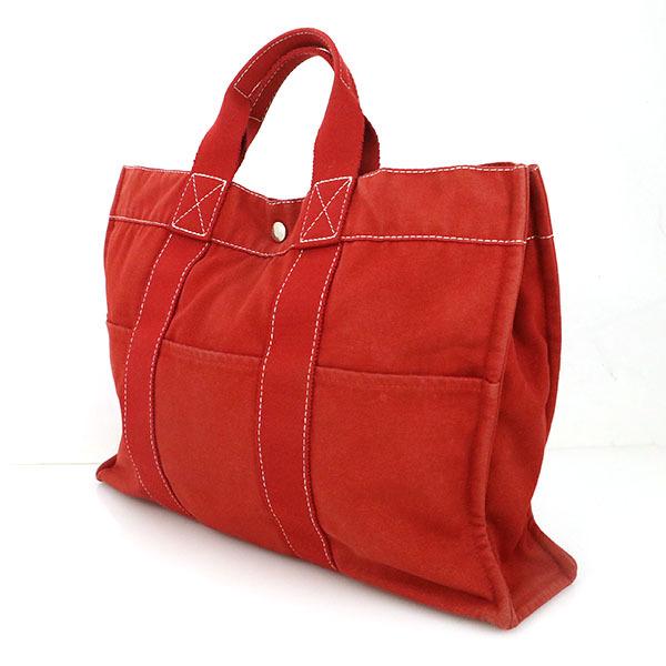 エルメス HERMES レッド コットンキャンバス フールトゥMM エルメス HERMES レッド コットンキャンバス フールトゥMM