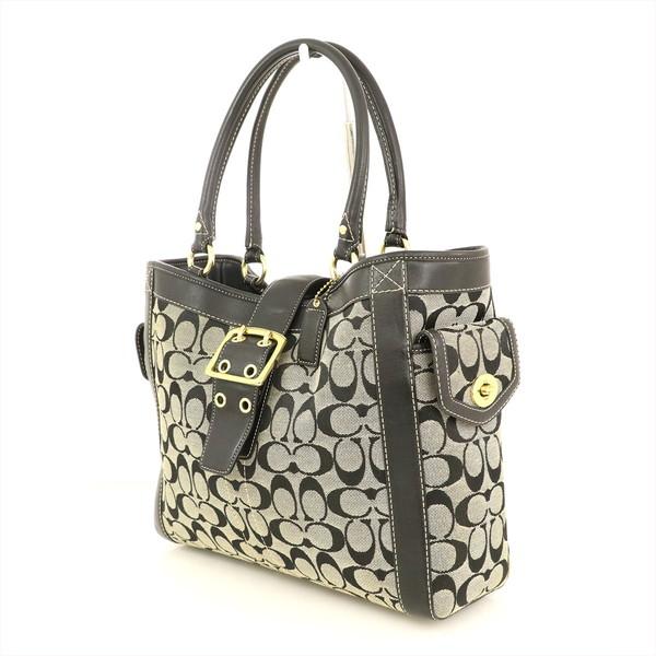 コーチ COACH シグネチャー ベージュ×ブラック キャンバス レザー 