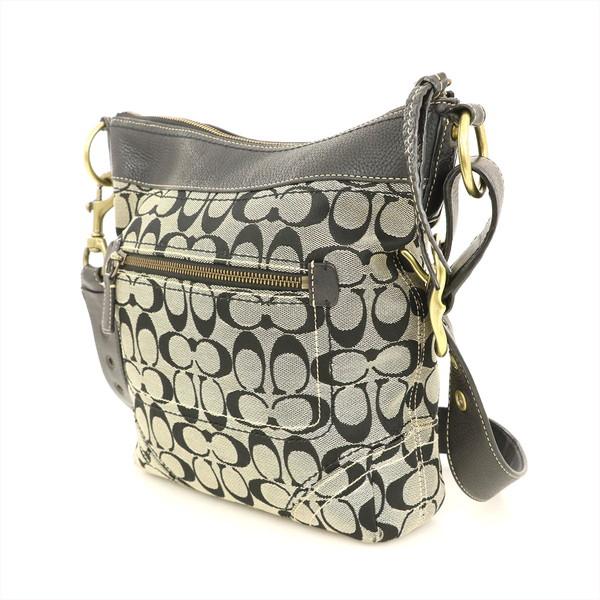 コーチ COACH シグネチャー ベージュ×ブラック キャンバス レザー 