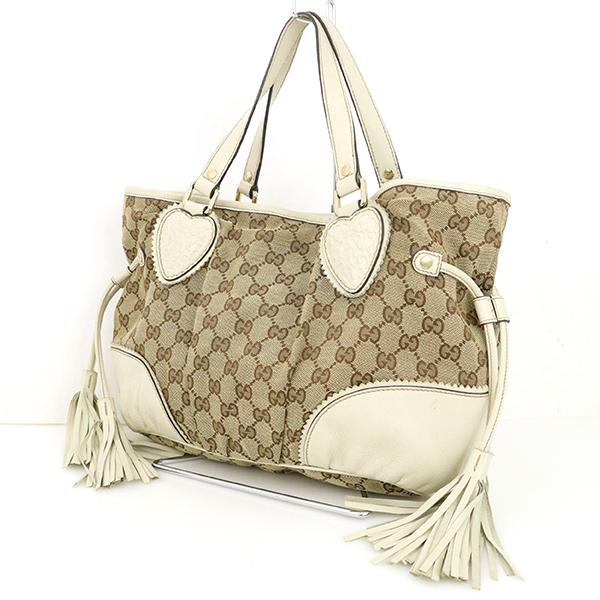 グッチ GUCCI GG柄 アイボリー ベージュ GGキャンバス レザー タッセル 