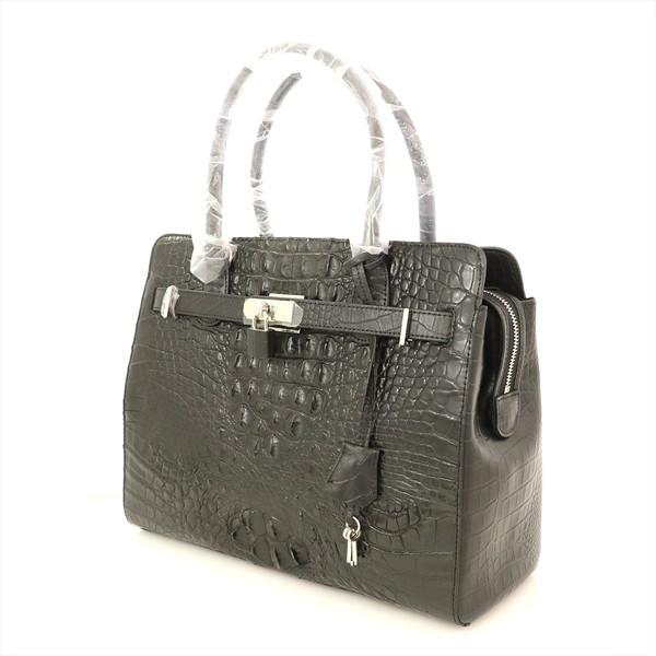 ロダニア RODANIA ブラック クロコダイル ハンドバッグ 3002L 牛革