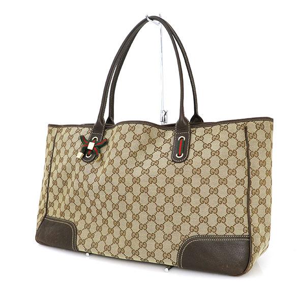 グッチ GUCCI プリンシー GGキャンバス ダークブラウン レザー トートバッグ 161719 レディース【hon】【中古】