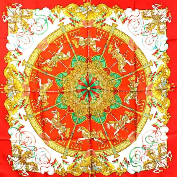 HERMES スカーフ 超美品 カレ90 シルク100% メリーゴーランド 馬