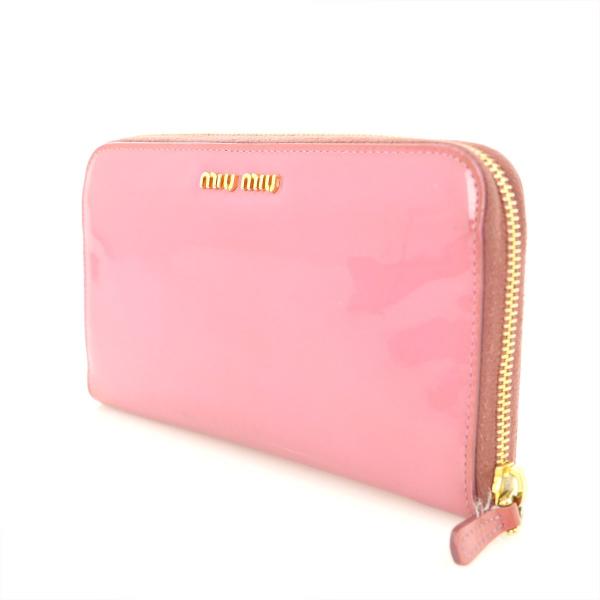 ミュウミュウ MIUMIU ピンク パテントレザー エナメル リボン ラウンド